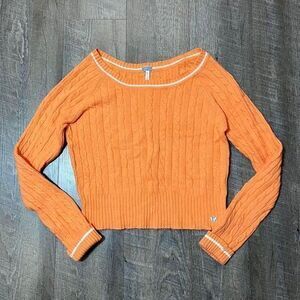 2000s Aeropostale Orange Cableknit Boat‎ Neck Sweater Womens Size L/XL